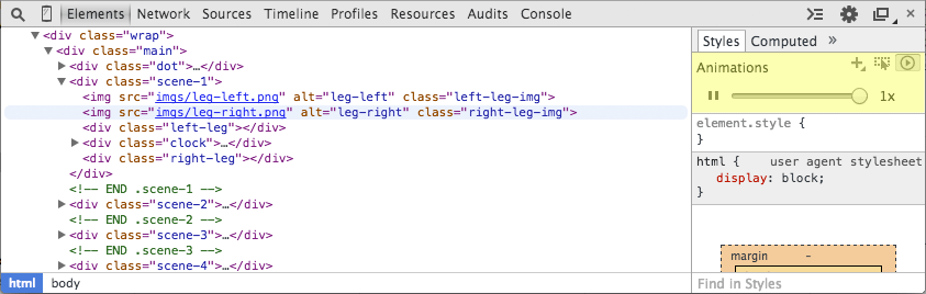 Chrome CSS animation dev tools window