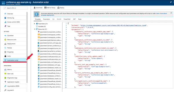 Example showing the automation script blade